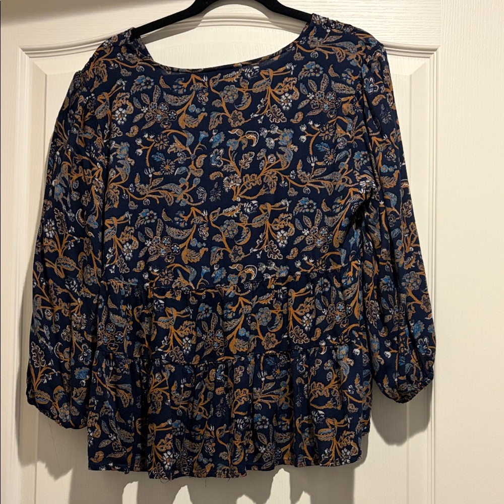 Lucky Brand Blue and Brown Patterned Blouse - Picture 3 of 5